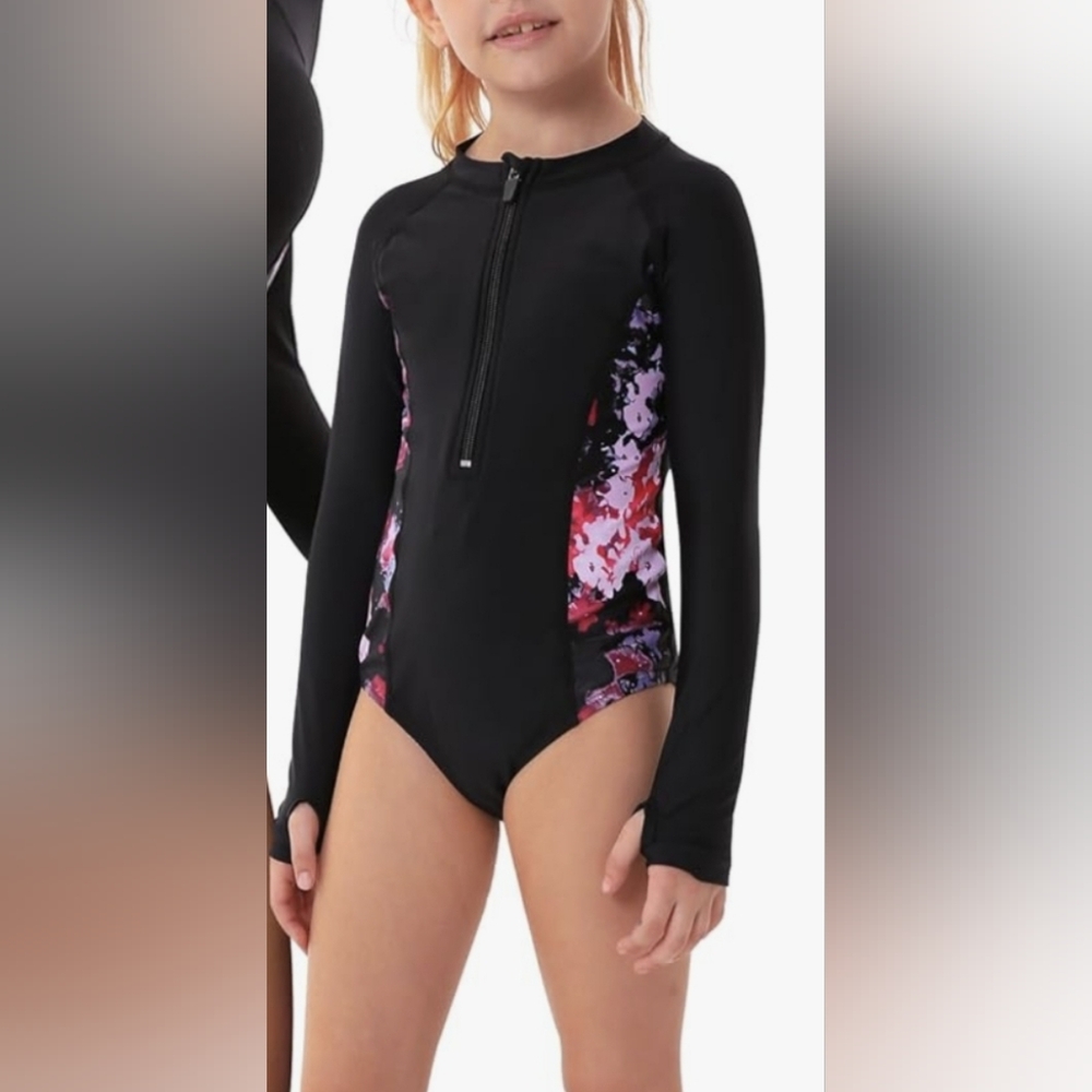 Black Floral Long Sleeve Rash Guard